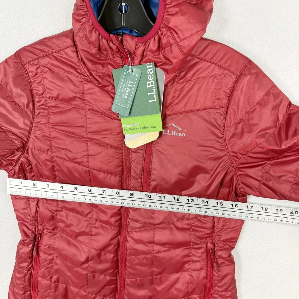 LL Bean Packaway Primaloft Hooded Jacket Size Petite XXS Womens Dark Rose NEW